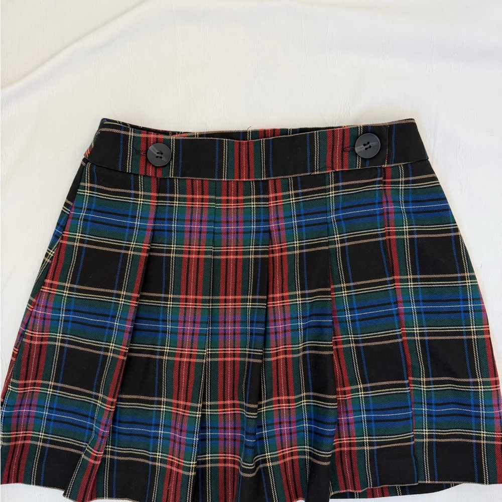 Topshop Black/Blue/Green/Red Plaid Pleated Mini Skirt